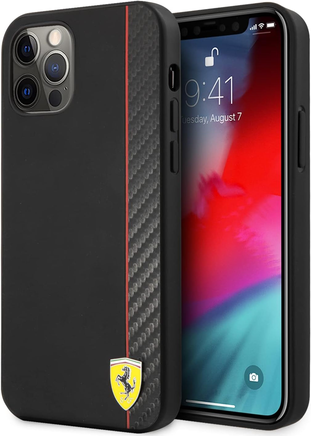 Ferrari Black on Track Stripe Collection Black Case - For iPhone 12 Pro Max
